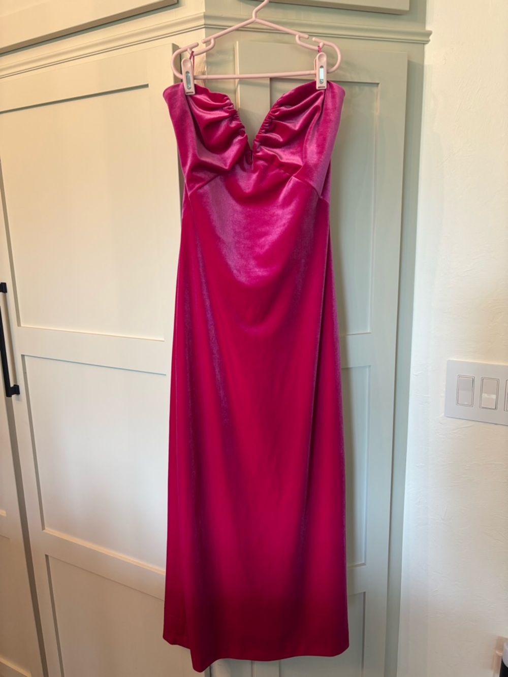 Zara Strapless Fuchsia Velvet Midi Slip Dress Size L